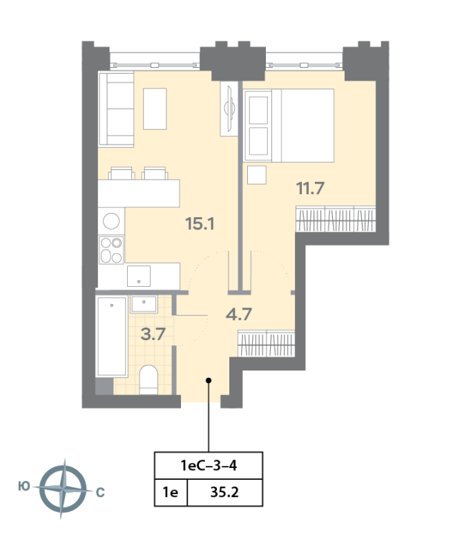 2 ккв (Евро) 35,4 м²