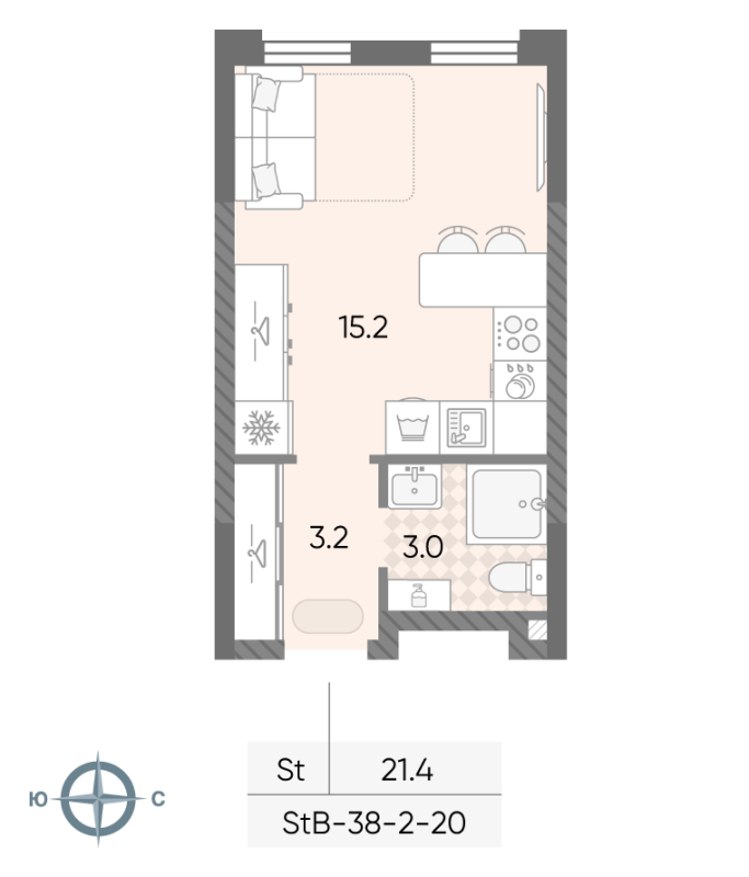 Студия 21,4 м²