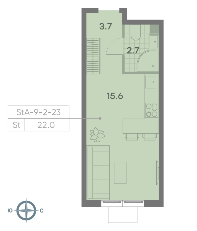 Студия 21,7 м²