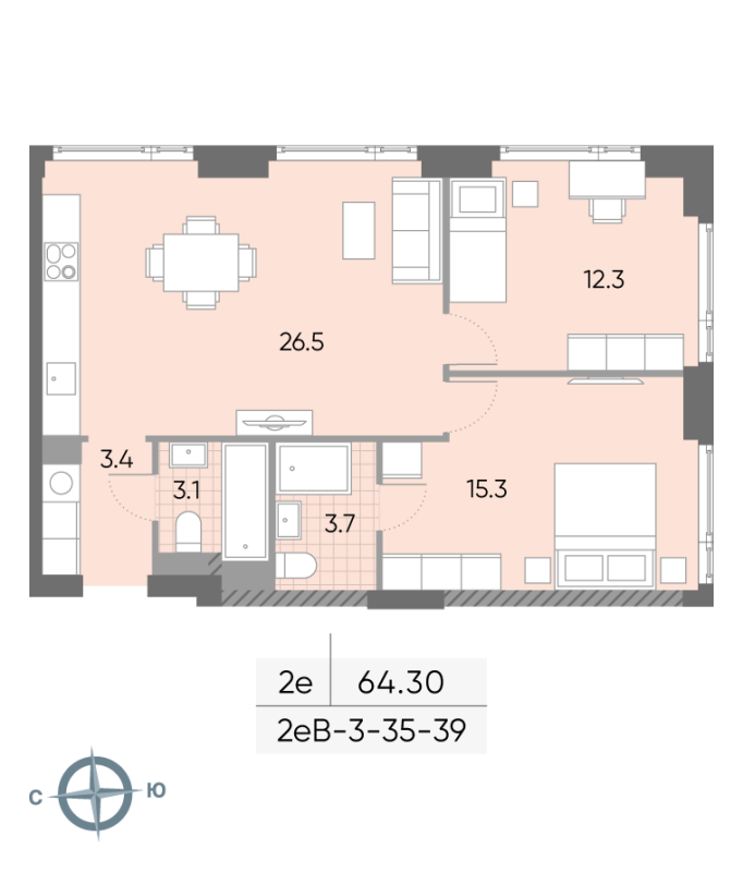 3 ккв (Евро) 64,7 м²