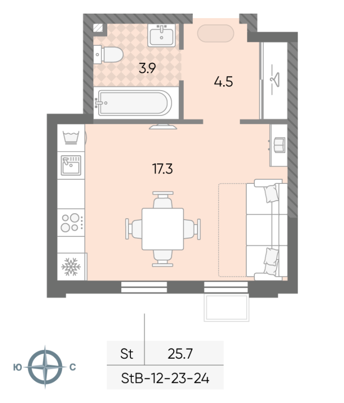Студия 25,7 м²