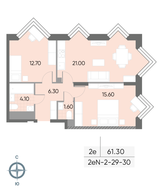 3 ккв (Евро) 61,3 м²