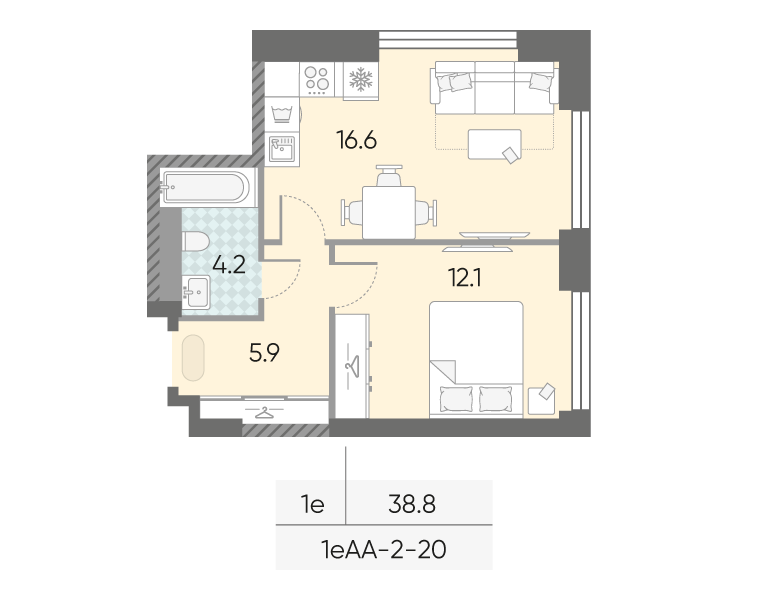 2 ккв (Евро) 38,8 м²