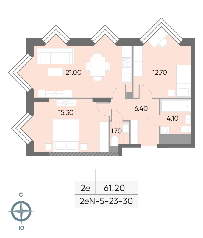 3 ккв (Евро) 61,2 м²