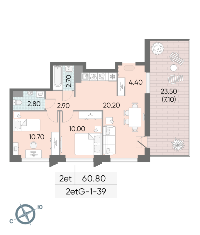 3 ккв (Евро) 60,8 м²