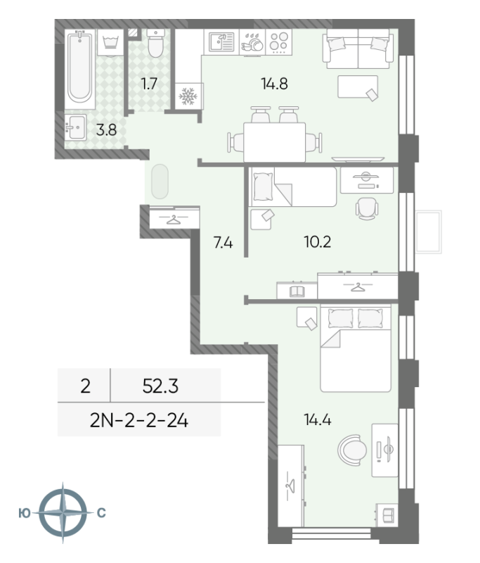 2 ккв 52,3 м²