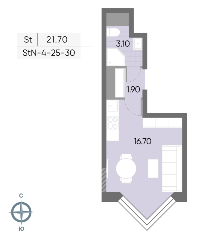 Студия 21,7 м²