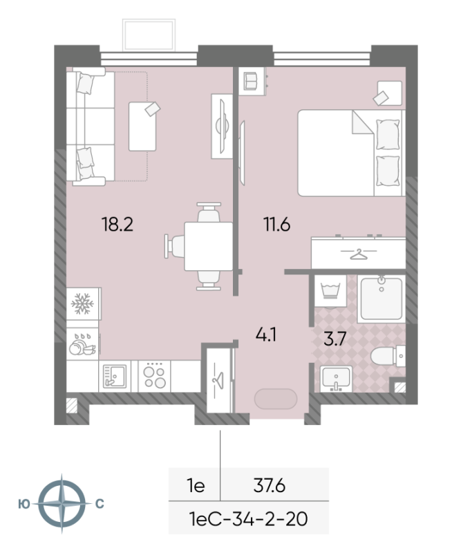 2 ккв (Евро) 37,6 м²
