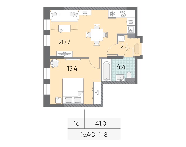 2 ккв (Евро) 41 м²