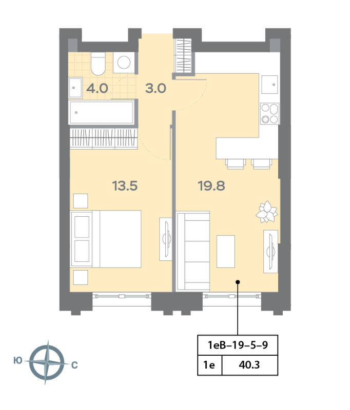 2 ккв (Евро) 40,3 м²