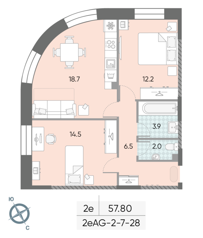 3 ккв (Евро) 57,8 м²