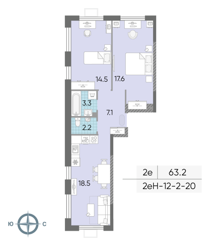 3 ккв (Евро) 61,6 м²