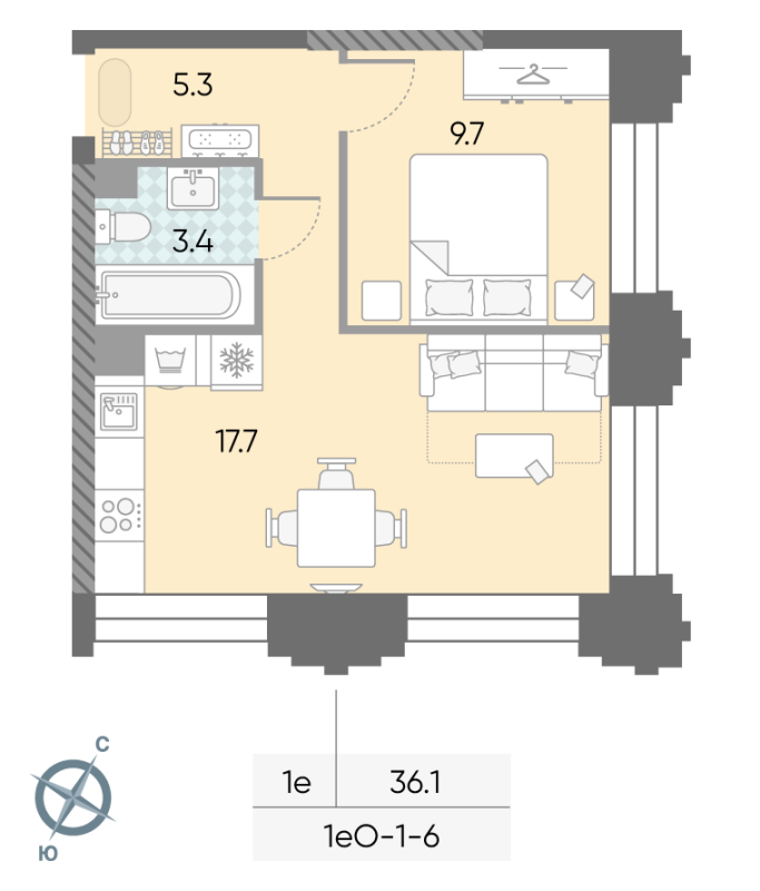 2 ккв (Евро) 36,1 м²