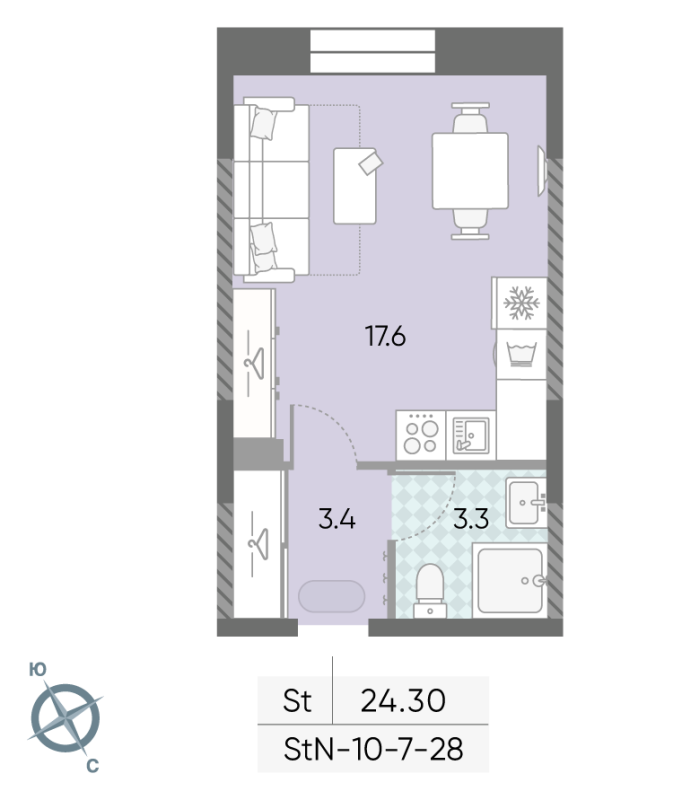 Студия 24,3 м²