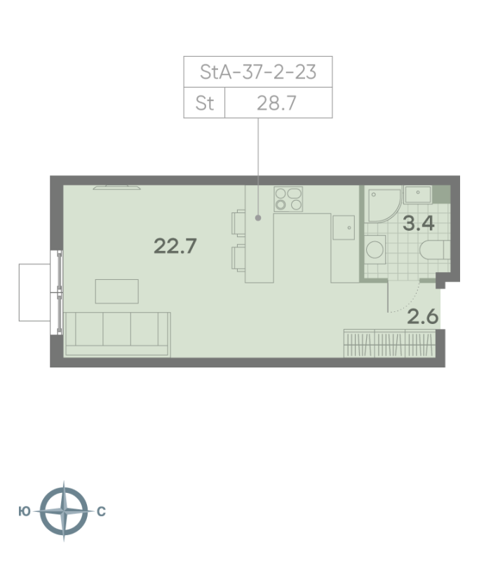 Студия 28,8 м²