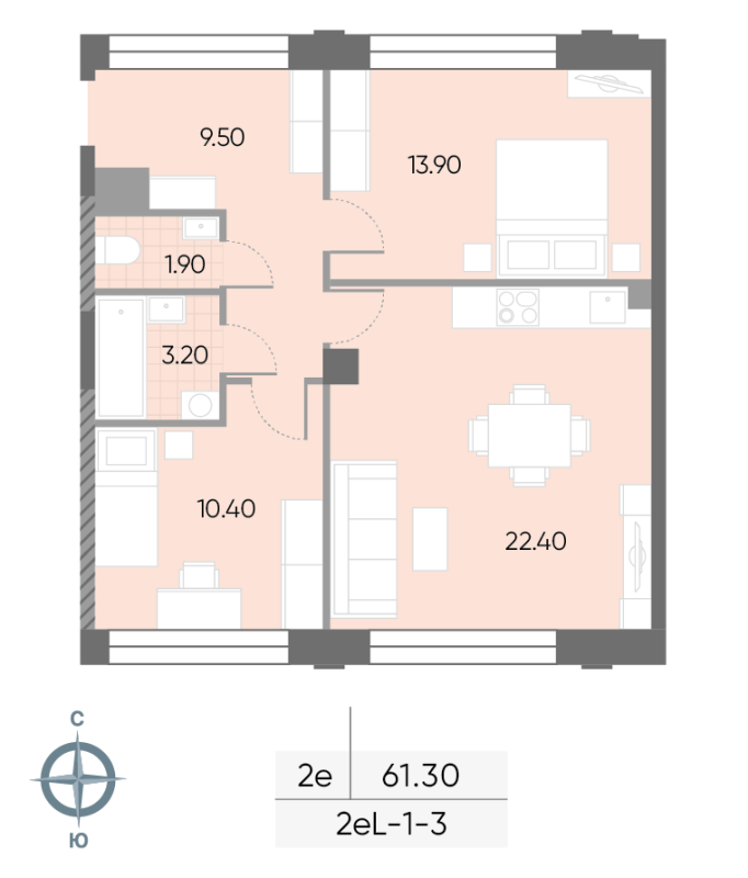 3 ккв (Евро) 61,3 м²