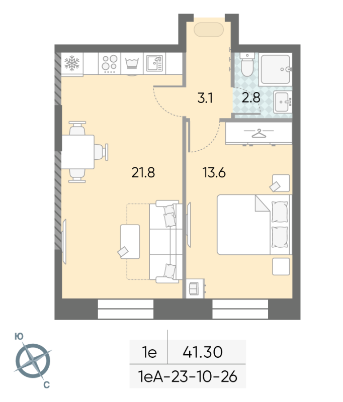 2 ккв (Евро) 41,3 м²