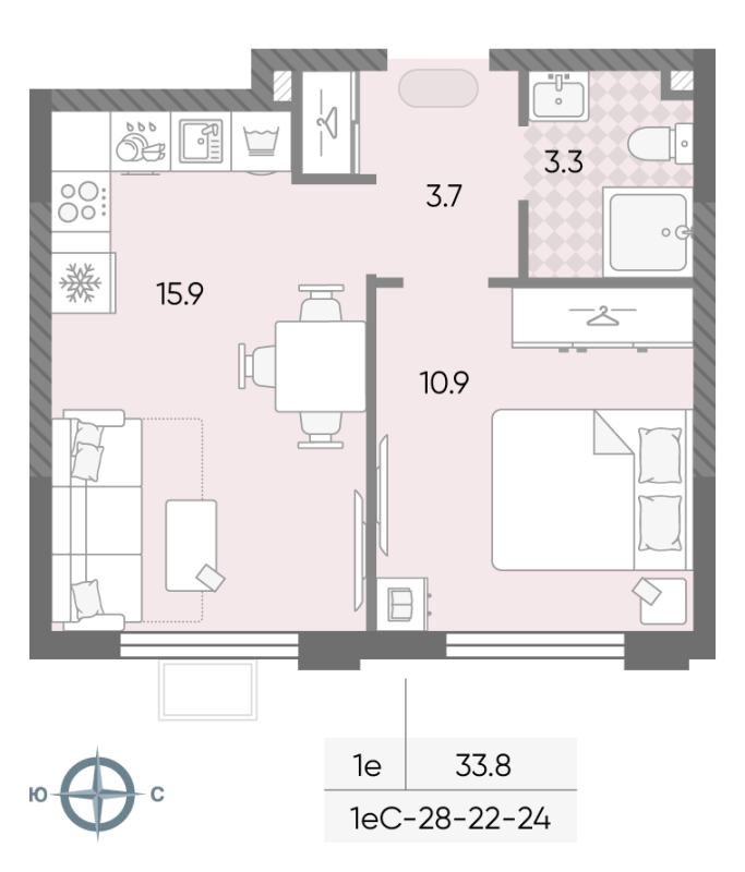 2 ккв (Евро) 33,8 м²