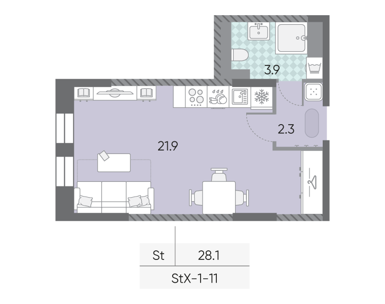 Студия 28,1 м²