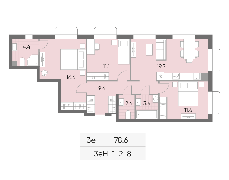 4 ккв (Евро) 78,6 м²