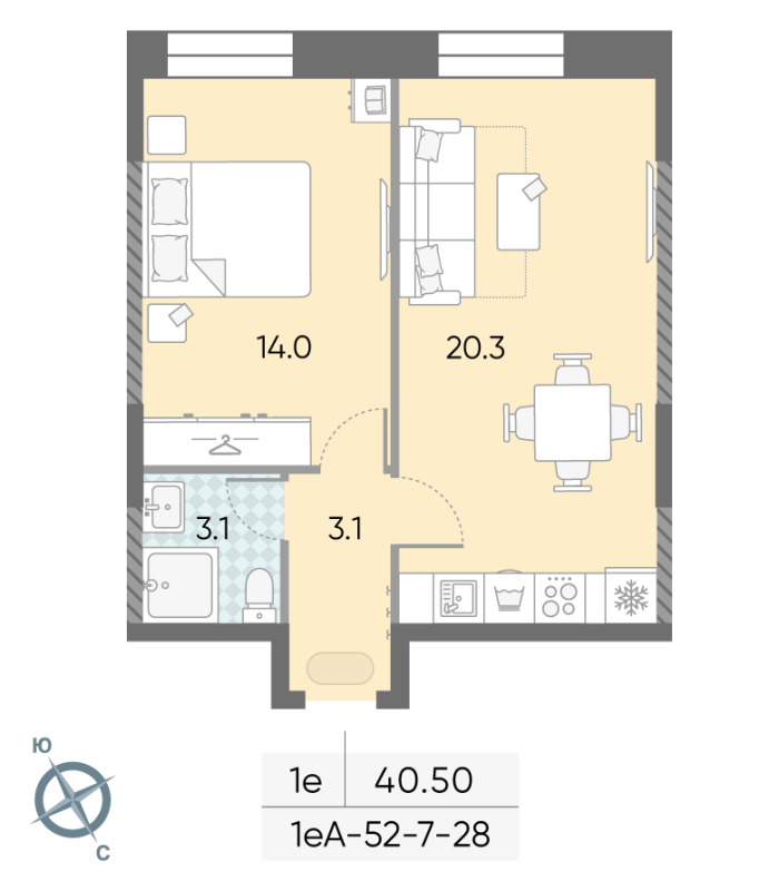 2 ккв (Евро) 40,5 м²