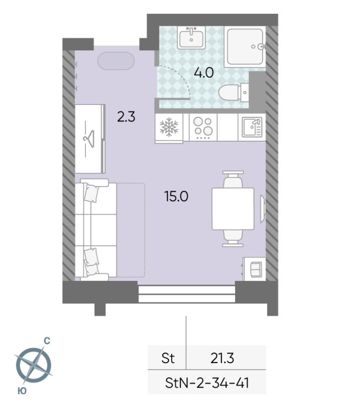 Студия 21,3 м²