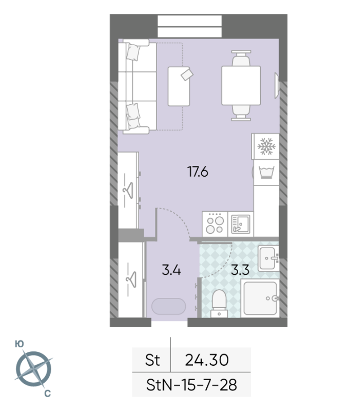 Студия 24,3 м²