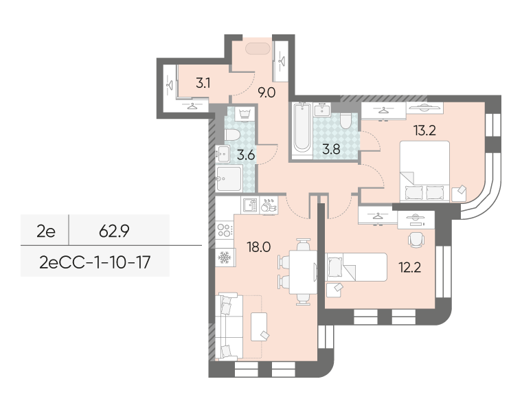 3 ккв (Евро) 62,9 м²