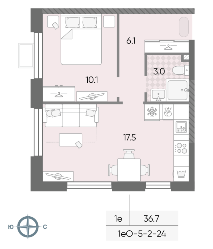 2 ккв (Евро) 36,7 м²