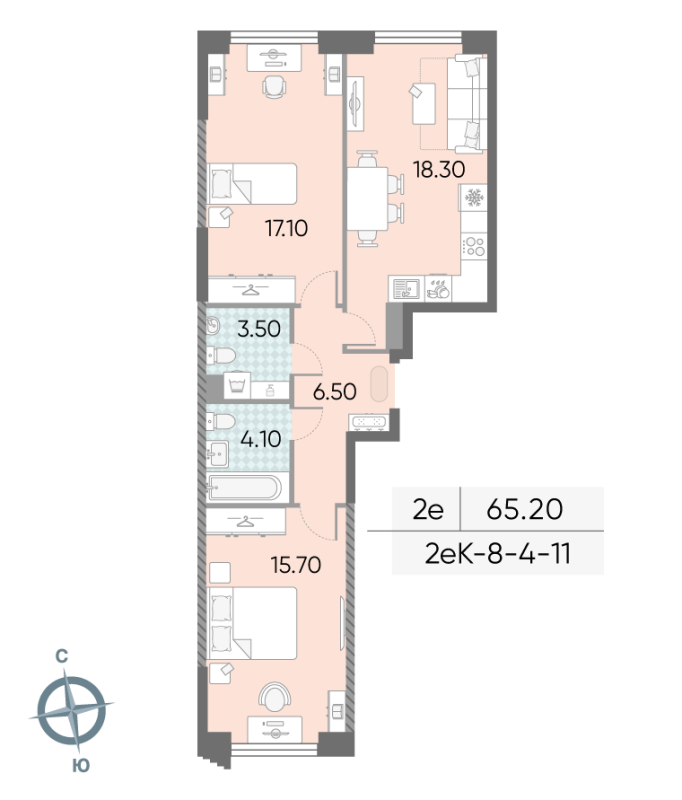 3 ккв (Евро) 65,2 м²