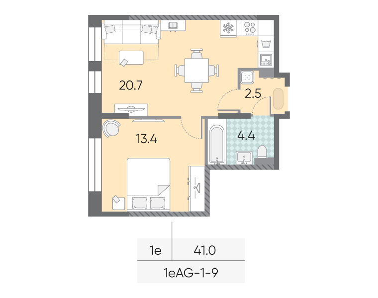 2 ккв (Евро) 41 м²