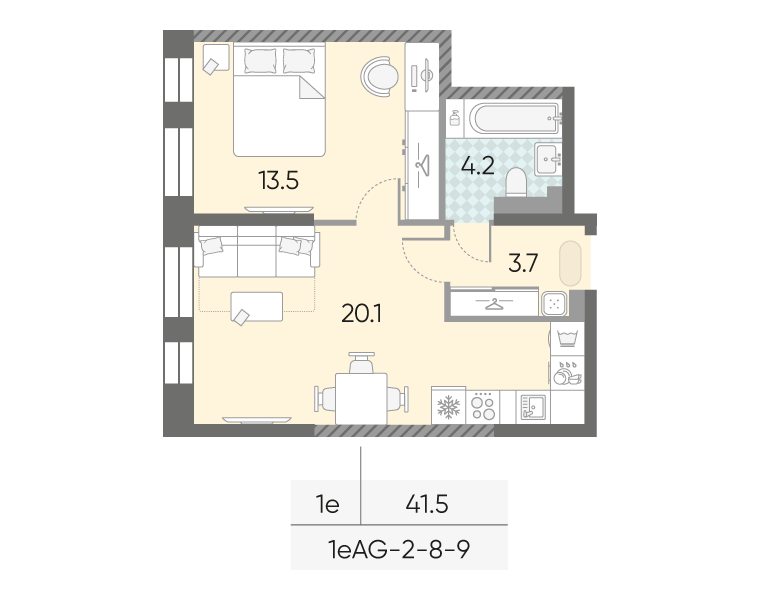 2 ккв (Евро) 41,5 м²