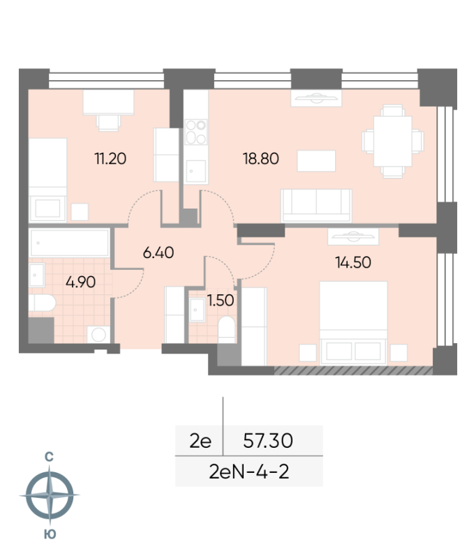 3 ккв (Евро) 57,3 м²