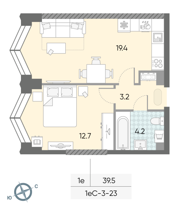 2 ккв (Евро) 39,5 м²