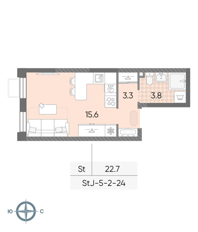Студия 22,7 м²