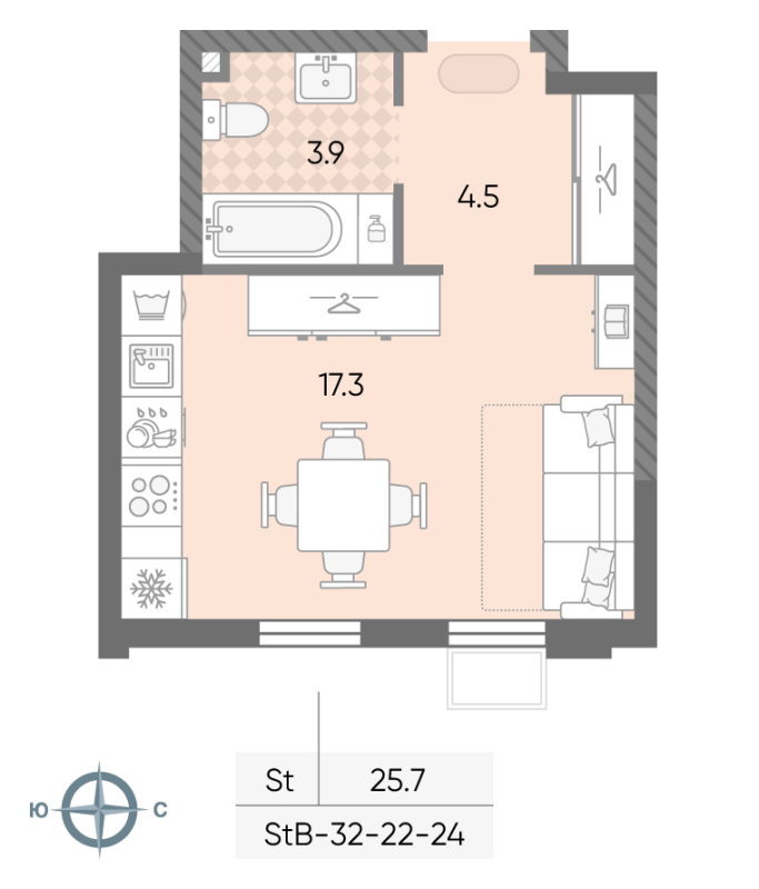 Студия 25,7 м²