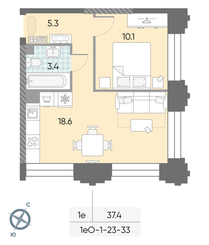 2 ккв (Евро) 37,4 м²