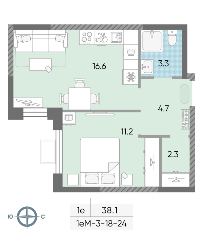 2 ккв (Евро) 37,8 м²