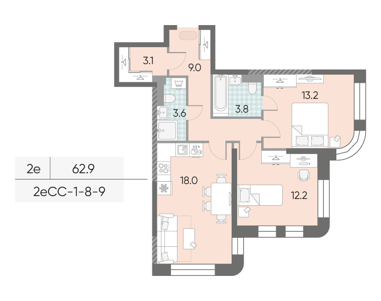 3 ккв (Евро) 62,9 м²