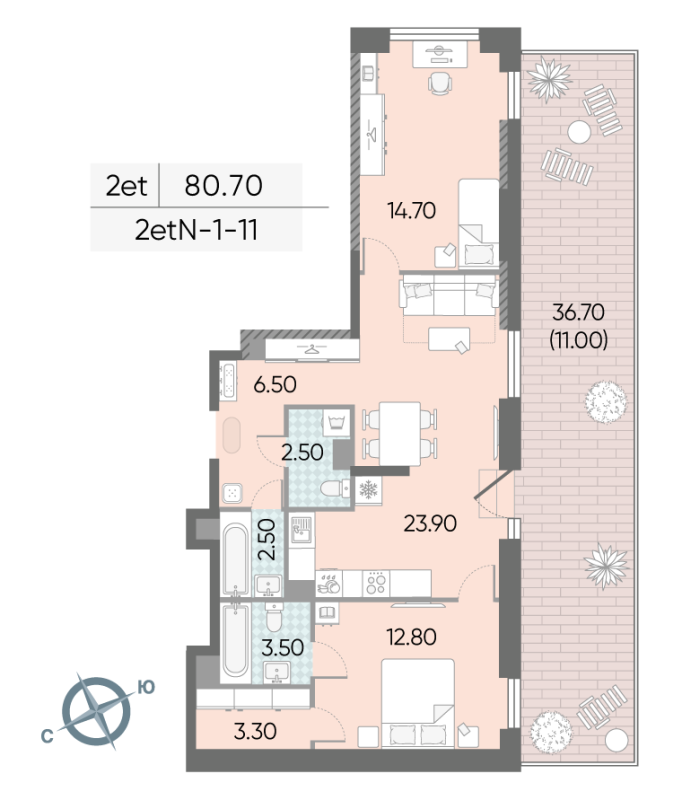 3 ккв (Евро) 80,7 м²