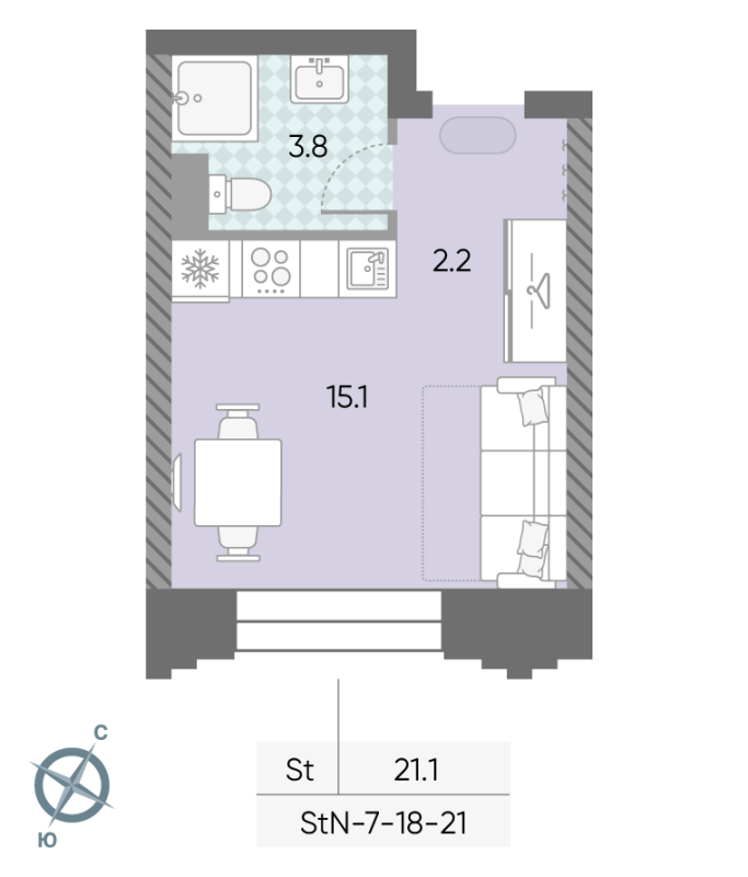 Студия 21,1 м²