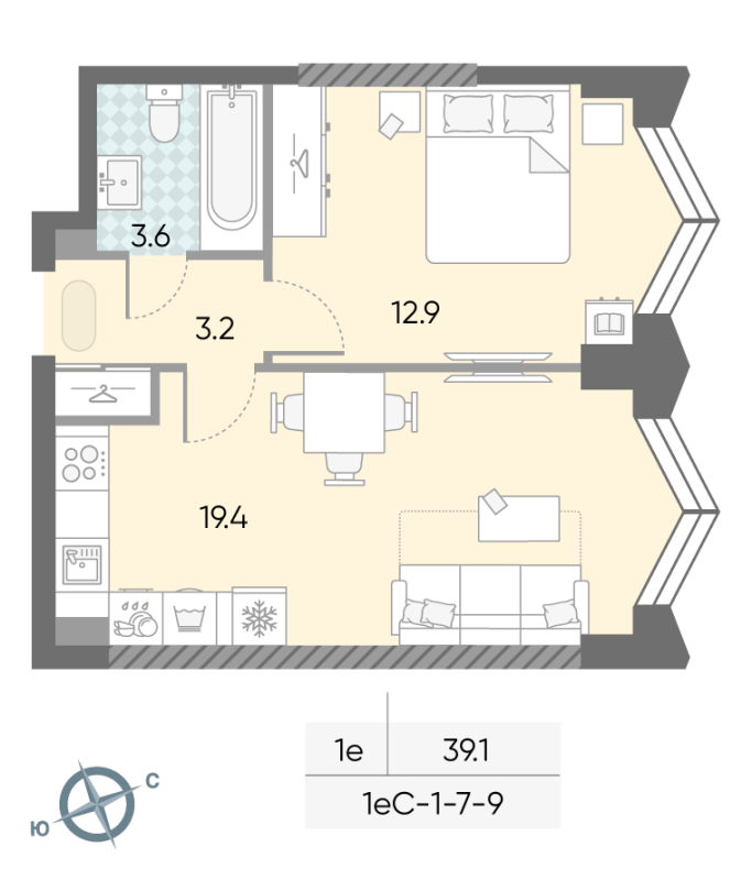 2 ккв (Евро) 39,1 м²
