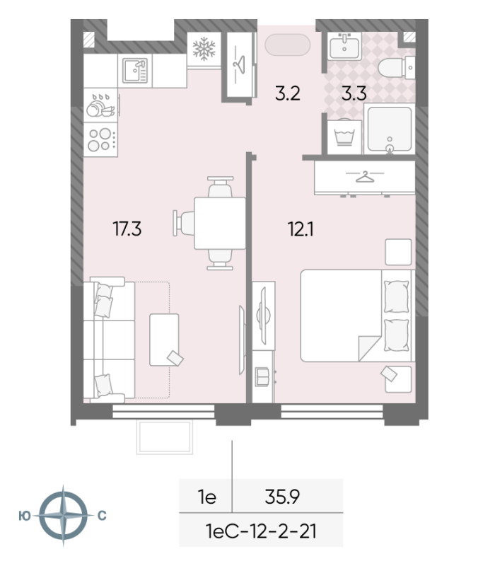2 ккв (Евро) 35,9 м²