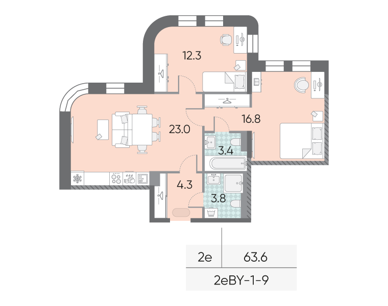 3 ккв (Евро) 63,6 м²