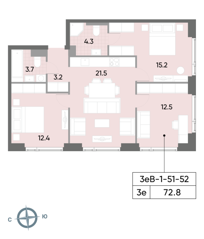 4 ккв (Евро) 73,3 м²