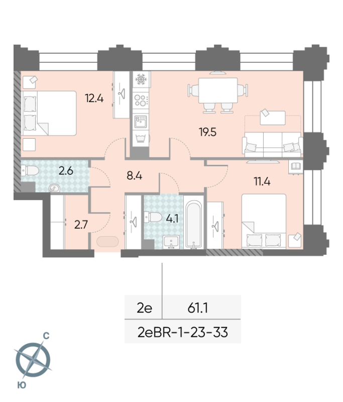 3 ккв (Евро) 61,1 м²
