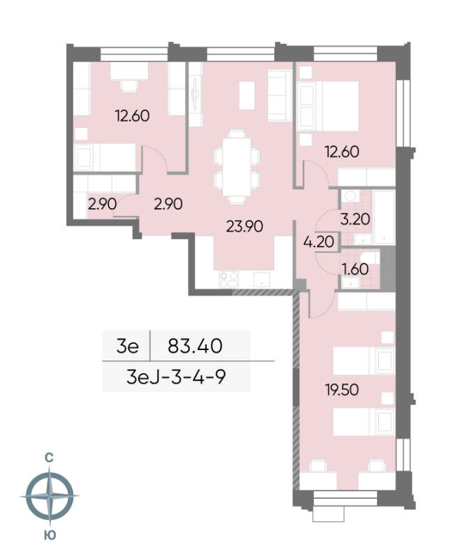 4 ккв (Евро) 83,4 м²