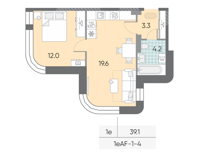 2 ккв (Евро) 39,1 м²
