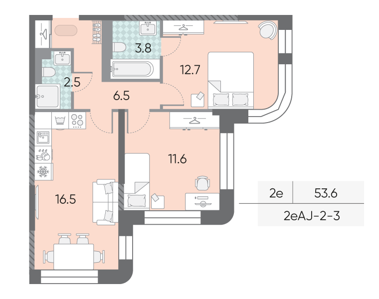 3 ккв (Евро) 53,6 м²