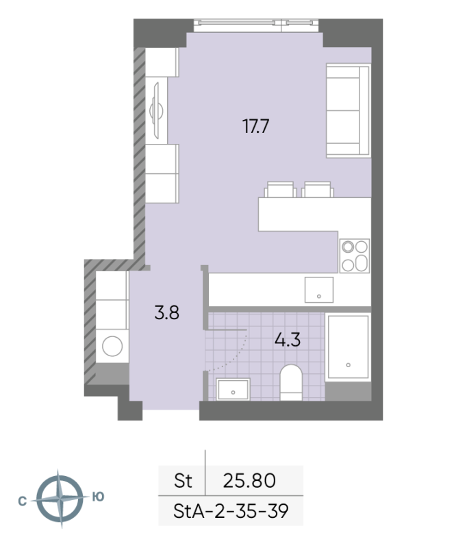 Студия 26,1 м²